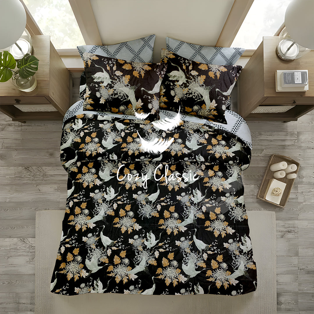 Leaves Pattern on Black Cotton Bedsheets, Duvet & Comforter Sets