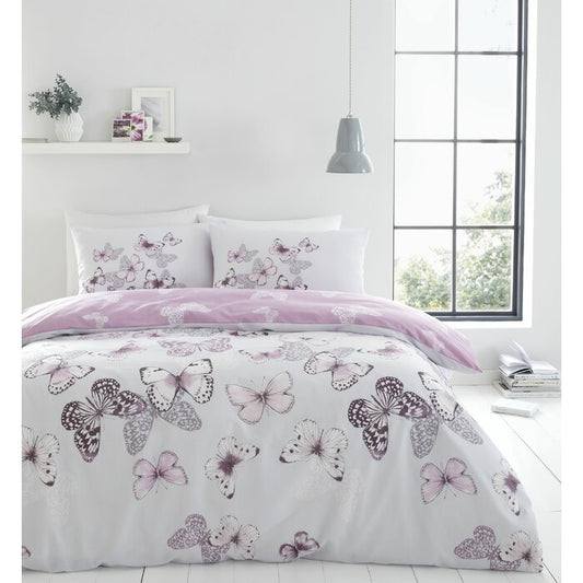 White Pink Butterfly Cotton Bedsheet Sets