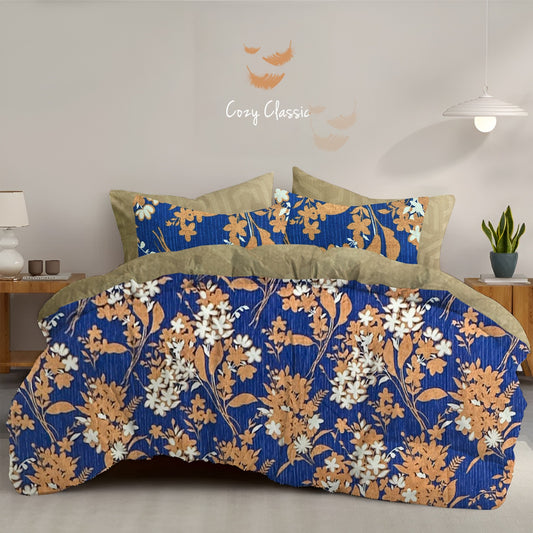 Blue and Golden Leaf Bedsheet Set, Duvet & Comforter Sets