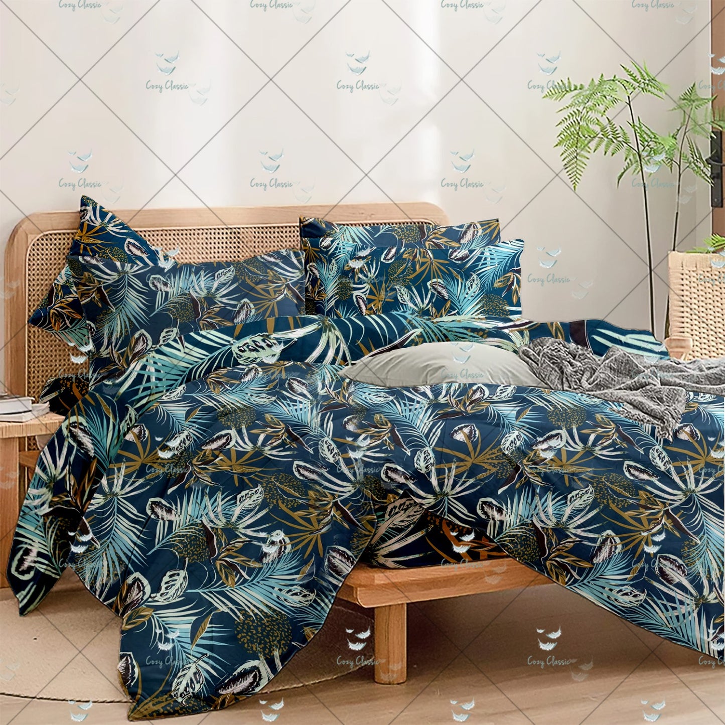 Sea Sapphire Feathers bedding Sets