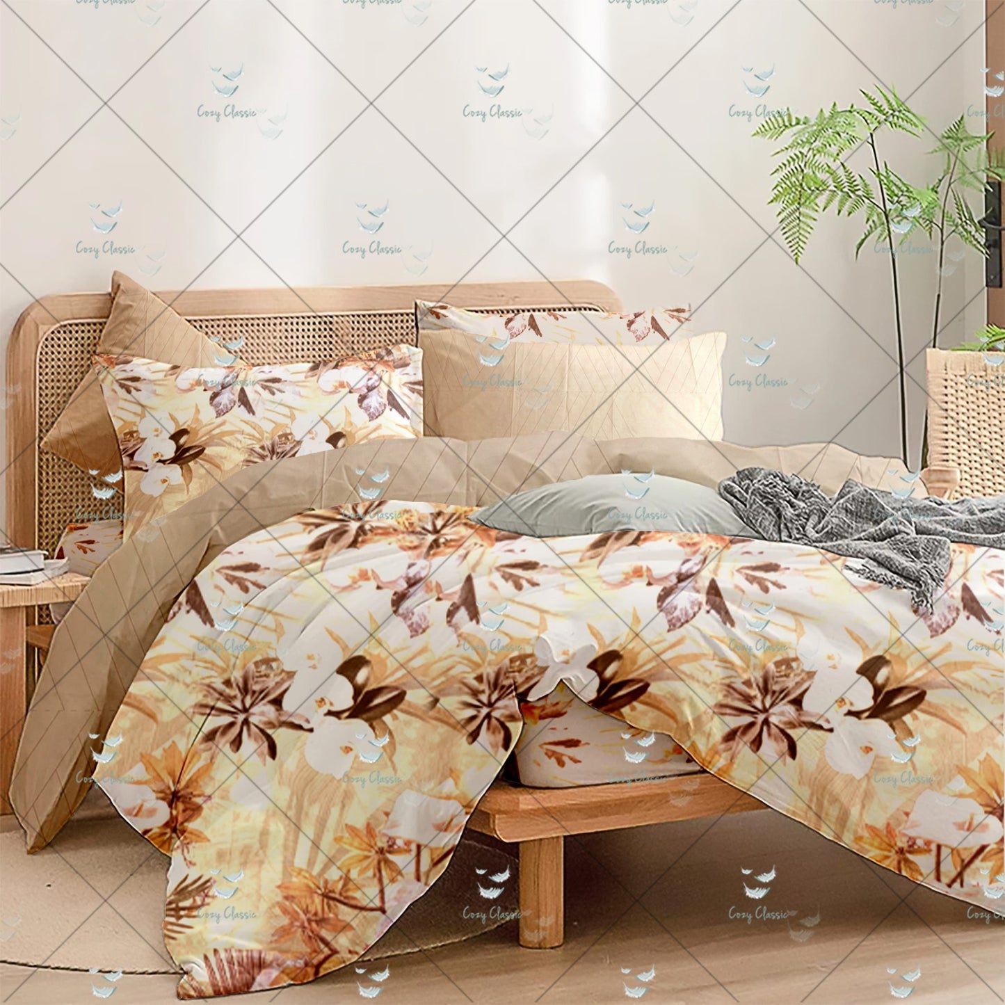 Multi Shades Flower Bedsheet and Duvet Cover Set
