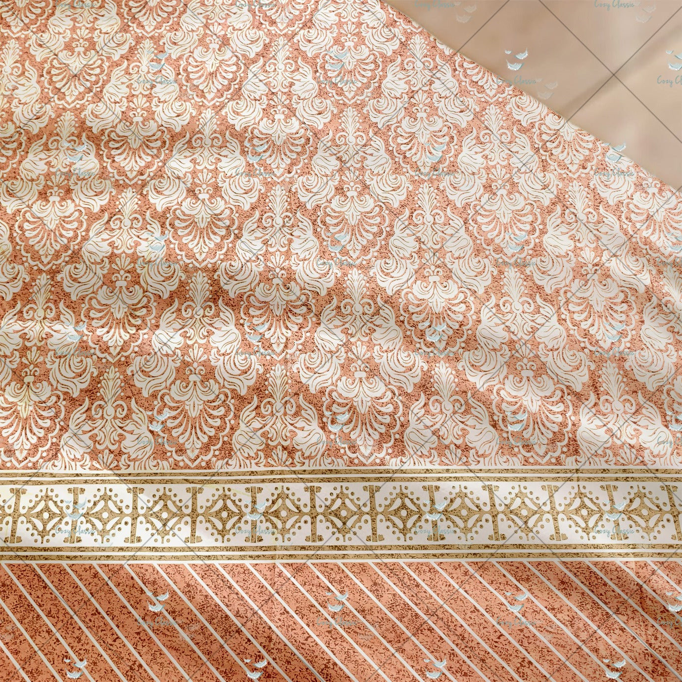 Peach Printed Cotton Bedsheets, Duvet & Comforter Sets