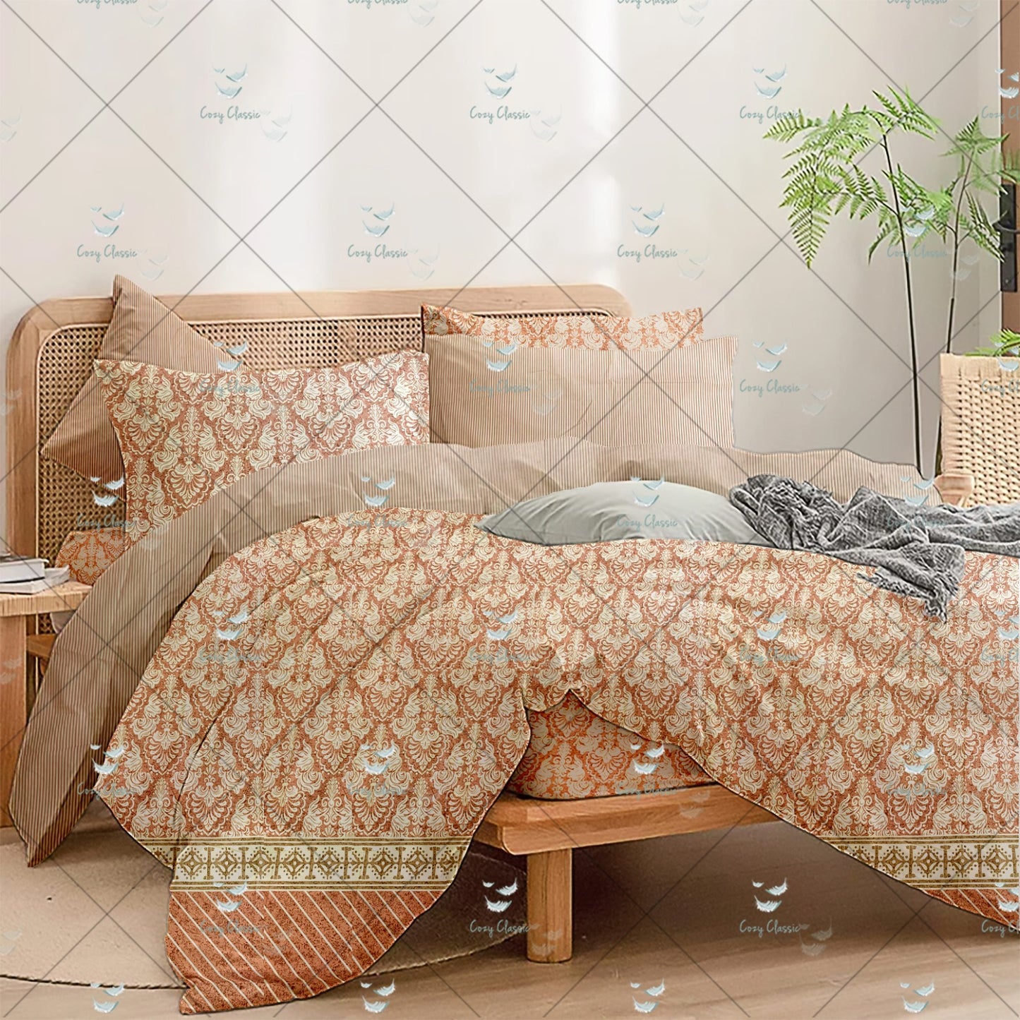 Peach Printed Cotton Bedsheets, Duvet & Comforter Sets