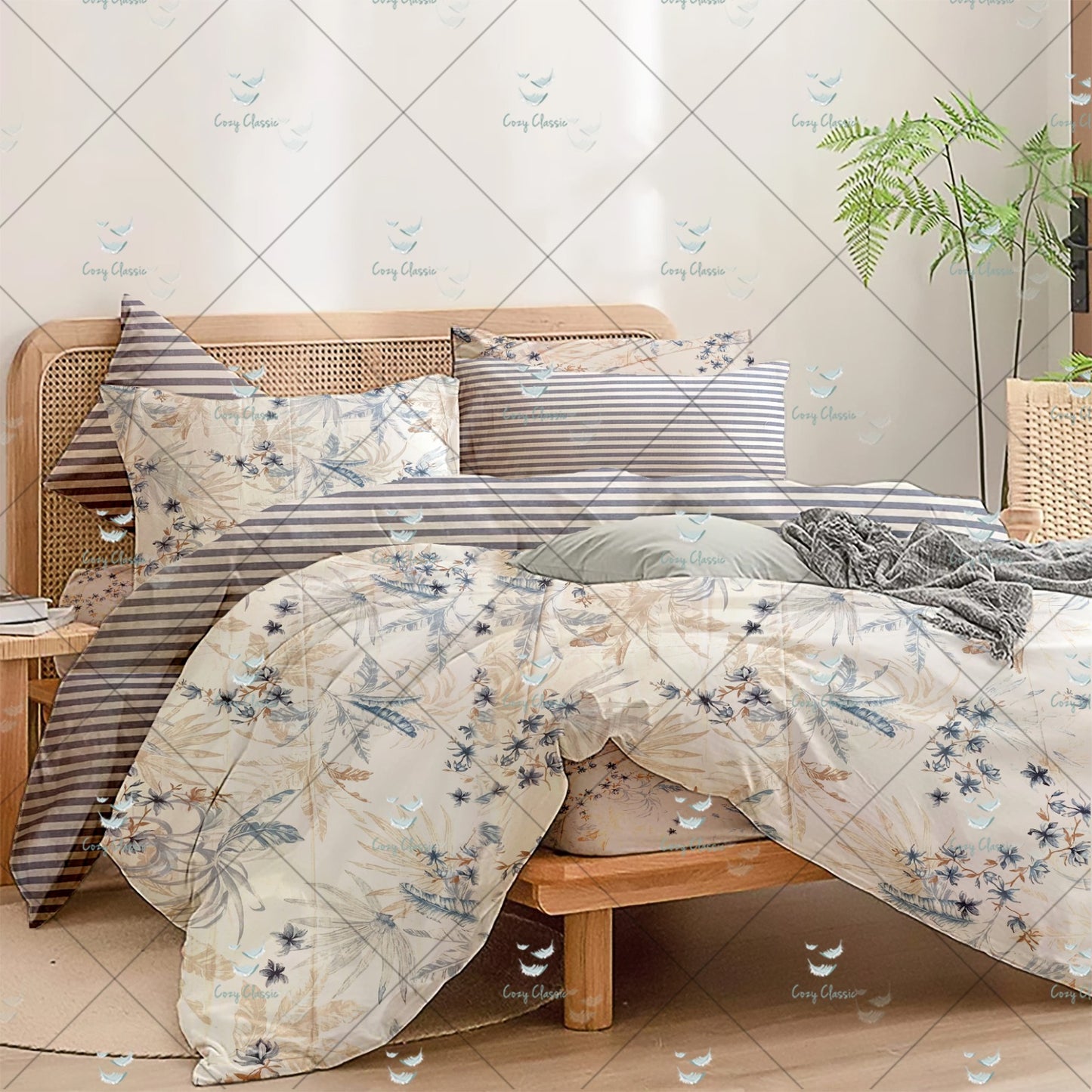 Pattren With Floral Ornament Bedsheet and Duvet Cover Set