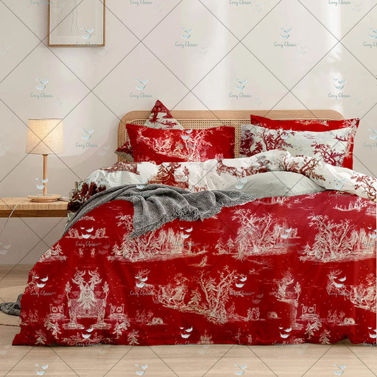 Red and white floral bed