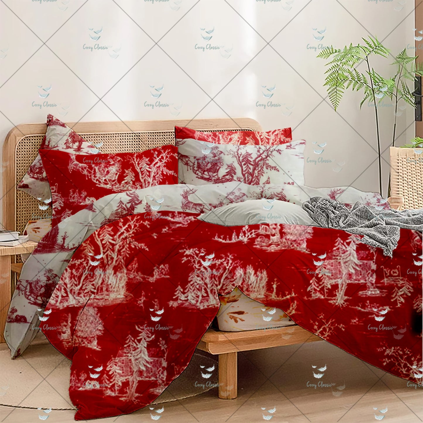 Red and white floral bedsheet