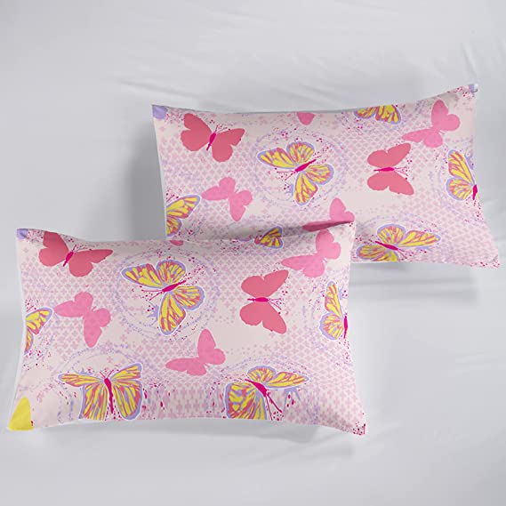 Yellow Pink Butterfly Cotton Bedsheet Sets for Kids